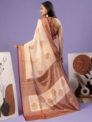 Maroon printed brasso casual saree with blouse piece 2