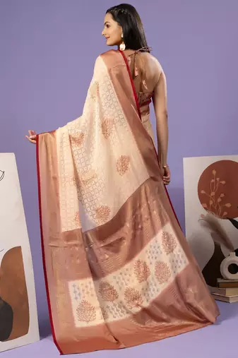 Maroon printed brasso casual saree with blouse piece