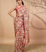 Pink printed brasso casual saree with blouse piece