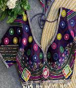 Women's purple real mirror work navratri blouse | heavy beads embroidered italian silk choli