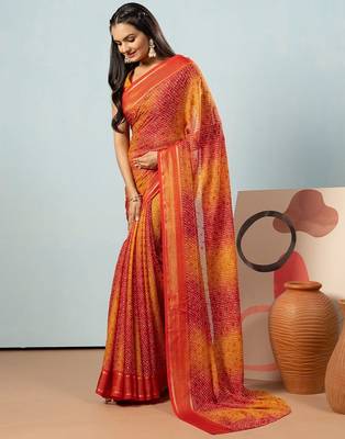 Red elegant printed georgette saree with blouse piece 3