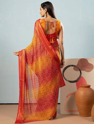 Red elegant printed georgette saree with blouse piece 4