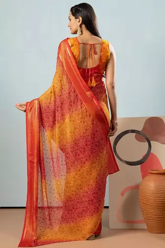 Red elegant printed georgette saree with blouse piece