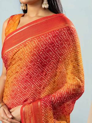 Red elegant printed georgette saree with blouse piece 5