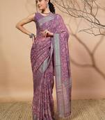 Purple elegant printed georgette saree with blouse piece