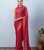 Pink elegant printed georgette saree with blouse piece