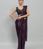 Purple printed satin fashion saree with blouse piece