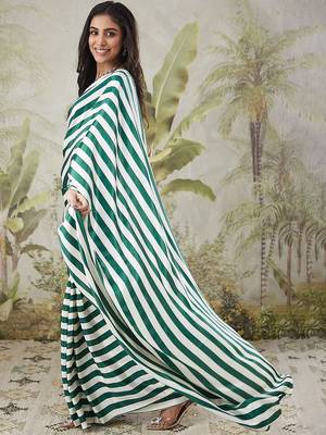 Green printed satin fashion saree with blouse piece 2