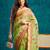 Green elegant printed polycotton saree with blouse piece