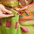 Green elegant printed polycotton saree with blouse piece