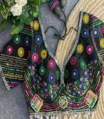 Women's green real mirror work navratri blouse | heavy beads embroidered italian silk choli
