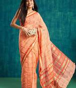 Peach elegant printed polycotton saree with blouse piece