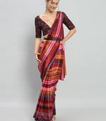 Pink printed satin fashion saree with blouse piece