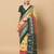 Yellow printed silk blend ethnic saree with blouse piece