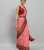 Pink printed silk blend ethnic saree with blouse piece