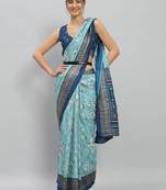 Green printed silk blend ethnic saree with blouse piece