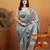 Grey plain chiffon designer saree with blouse piece