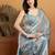 Grey plain chiffon designer saree with blouse piece