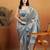 Grey plain chiffon designer saree with blouse piece