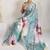 Teal printed satin fashion saree with blouse piece