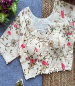 Off white floral embroidered cotton designer readymade saree blouse for women ethnic party wear