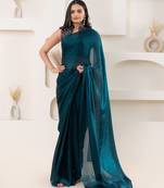 Teal plain tissue festive wear saree with blouse piece
