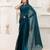 Teal plain tissue festive wear saree with blouse piece