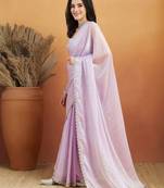 Lavender plain tissue festive wear saree with blouse piece