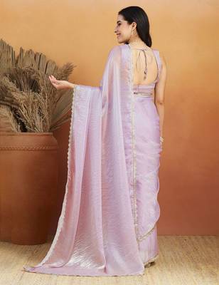 Lavender plain tissue festive wear saree with blouse piece 2