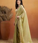 Green plain tissue festive wear saree with blouse piece