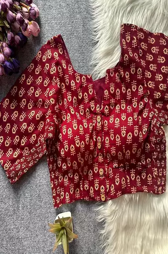 Maroon printed cotton designer readymade saree blouse for women festive traditional ethnic wear
