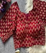 Maroon printed cotton designer readymade saree blouse for women festive traditional ethnic wear