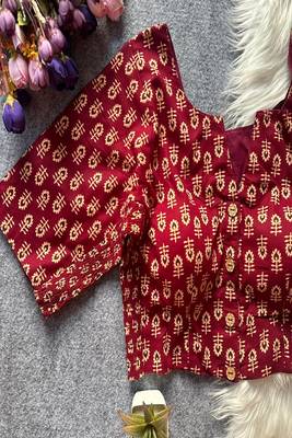 Maroon printed cotton designer readymade saree blouse for women festive traditional ethnic wear 3