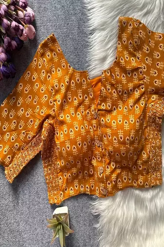 Mustard printed cotton designer readymade saree blouse for women festive traditional ethnic wear