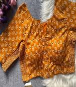 Mustard printed cotton designer readymade saree blouse for women festive traditional ethnic wear