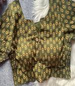 Olive green printed cotton designer readymade saree blouse for women festive traditional ethnic wear
