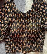 Black printed cotton designer readymade saree blouse for women festive traditional ethnic wear