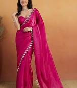 Magenta plain tissue festive wear saree with blouse piece