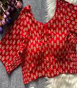 Red printed cotton designer readymade saree blouse for women festive traditional ethnic wear