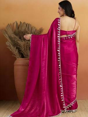 Magenta plain tissue festive wear saree with blouse piece 2
