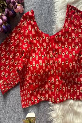 Red printed cotton designer readymade saree blouse for women festive traditional ethnic wear 3