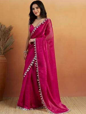 Magenta plain tissue festive wear saree with blouse piece 4