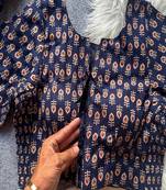 Navy blue printed cotton designer readymade saree blouse for women festive traditional ethnic wear
