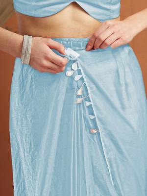 Turquoise blue plain tissue festive wear saree with blouse piece 2