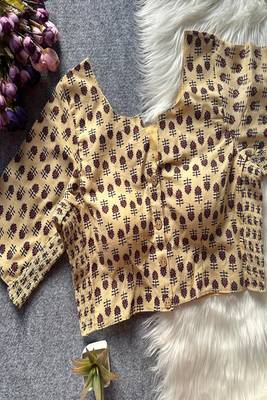 Beige printed cotton designer readymade saree blouse for women festive traditional ethnic wear 1
