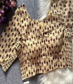 Beige printed cotton designer readymade saree blouse for women festive traditional ethnic wear