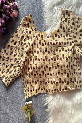 Beige printed cotton designer readymade saree blouse for women festive traditional ethnic wear 2