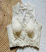 Off white embroidered cotton designer readymade sleeveless saree blouse for women festive ethnic wear