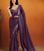 Purple plain tissue festive wear saree with blouse piece