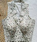 Off white floral embroidered cotton designer readymade sleeveless saree blouse for women festive wear
